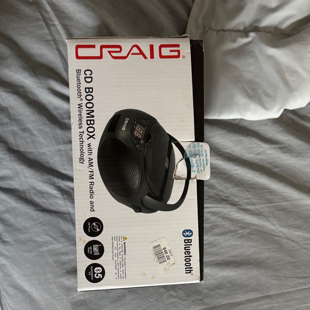 Craig Black CD Boombox with Bluetooth - Portable Stereo